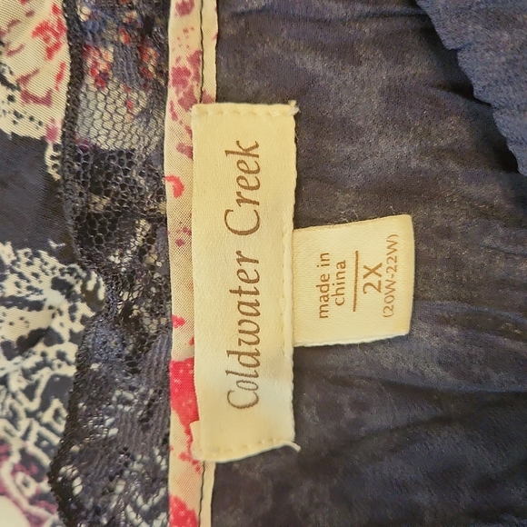 Coldwater Creek 2X (20W-22W) button front lace neckline lined long angled sleeve - Picture 9 of 9